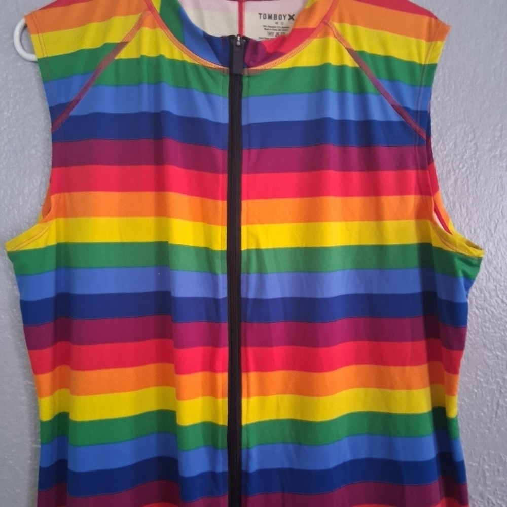 TOMBOY X Adult Unisex Rainbow Stripe Unitard Mardi Gras LGBT LGBTQ Pride 4X - Picture 3 of 6
